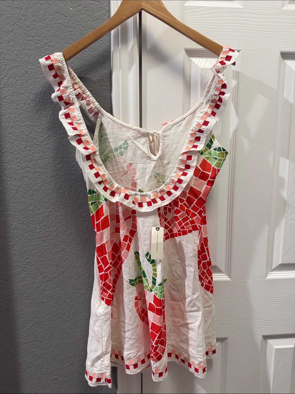 Anthropologie | Celandine embroidered open back mini strawberry dress NWT Sz M - Picture 6 of 9